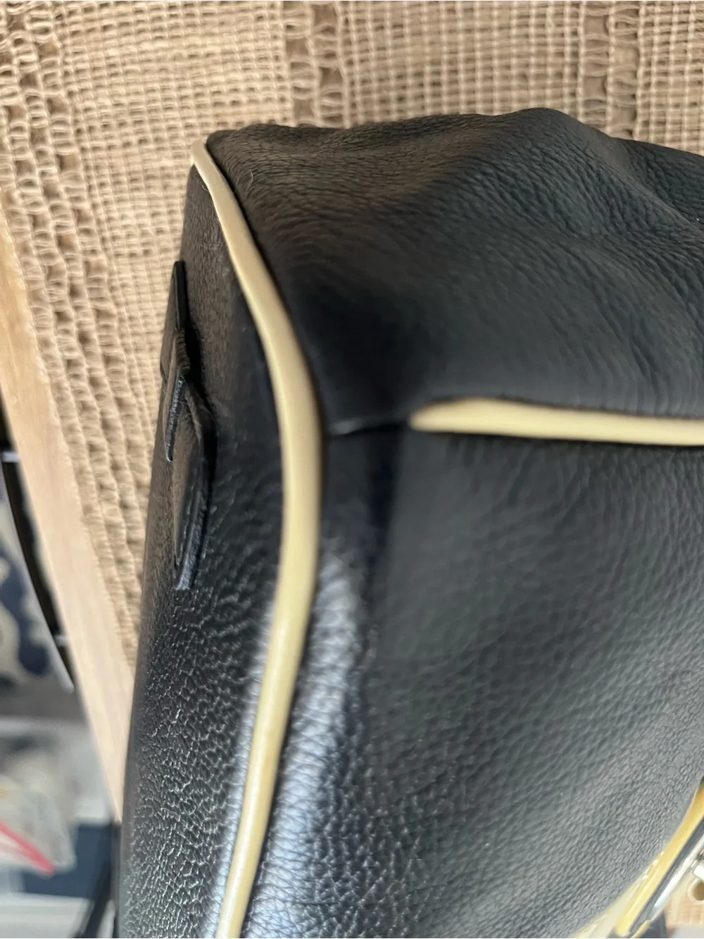 MY FLAT IN LONDON DEBUTANTE Black & Cream Soft Leather Bowtie Satchel